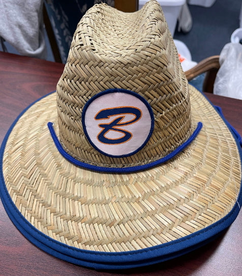 Drawstring Straw Hat with Navy Brim YOUTH